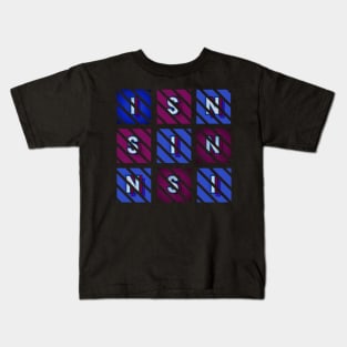 Sin - white letters in blue and red boxes, diagonal striped frame Kids T-Shirt